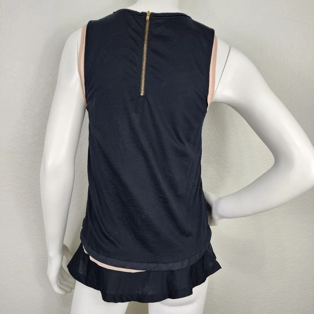 J. Crew Double Layer Ruffle Hem Tank Black Sleeveless Top  Size S